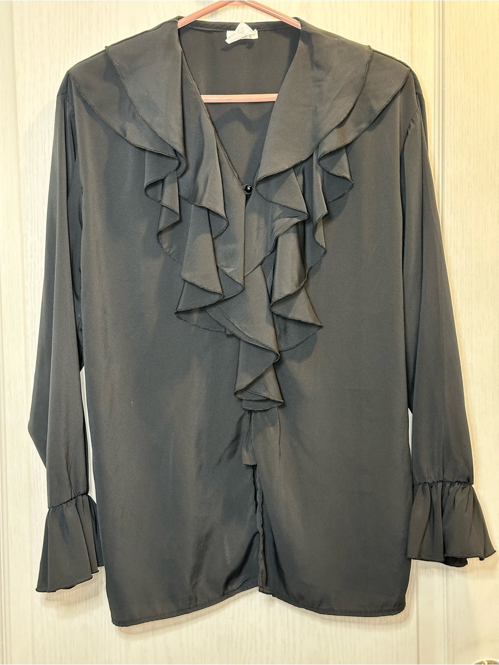 Vintage Ruffle Front Long Sleeve Women's Top Black 10 whimsigoth coquette